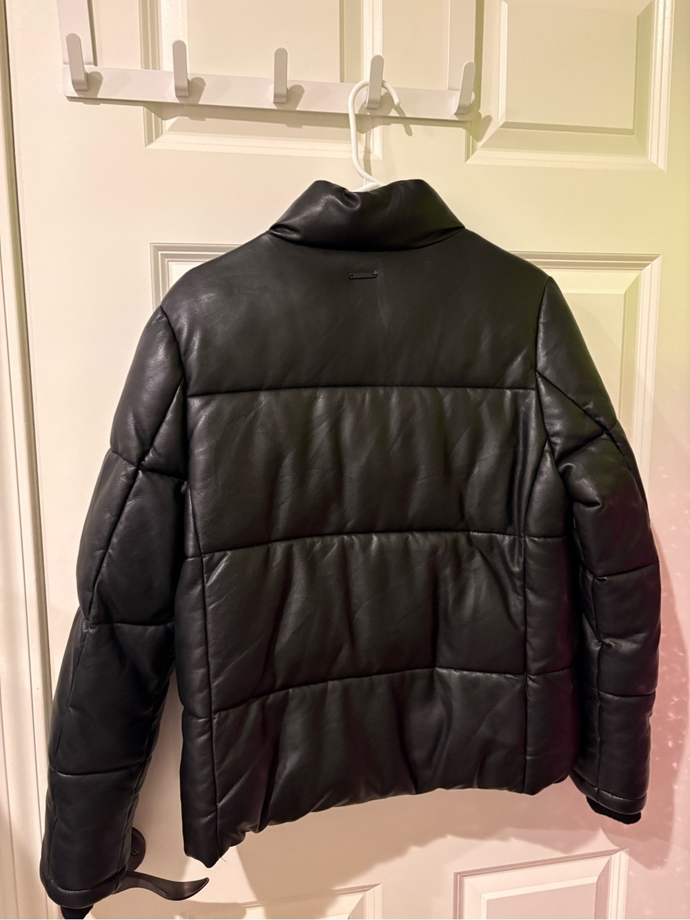 Andrew Marc Black Quilted Faux-Leather Puffer Jacket - Picture 3 of 3